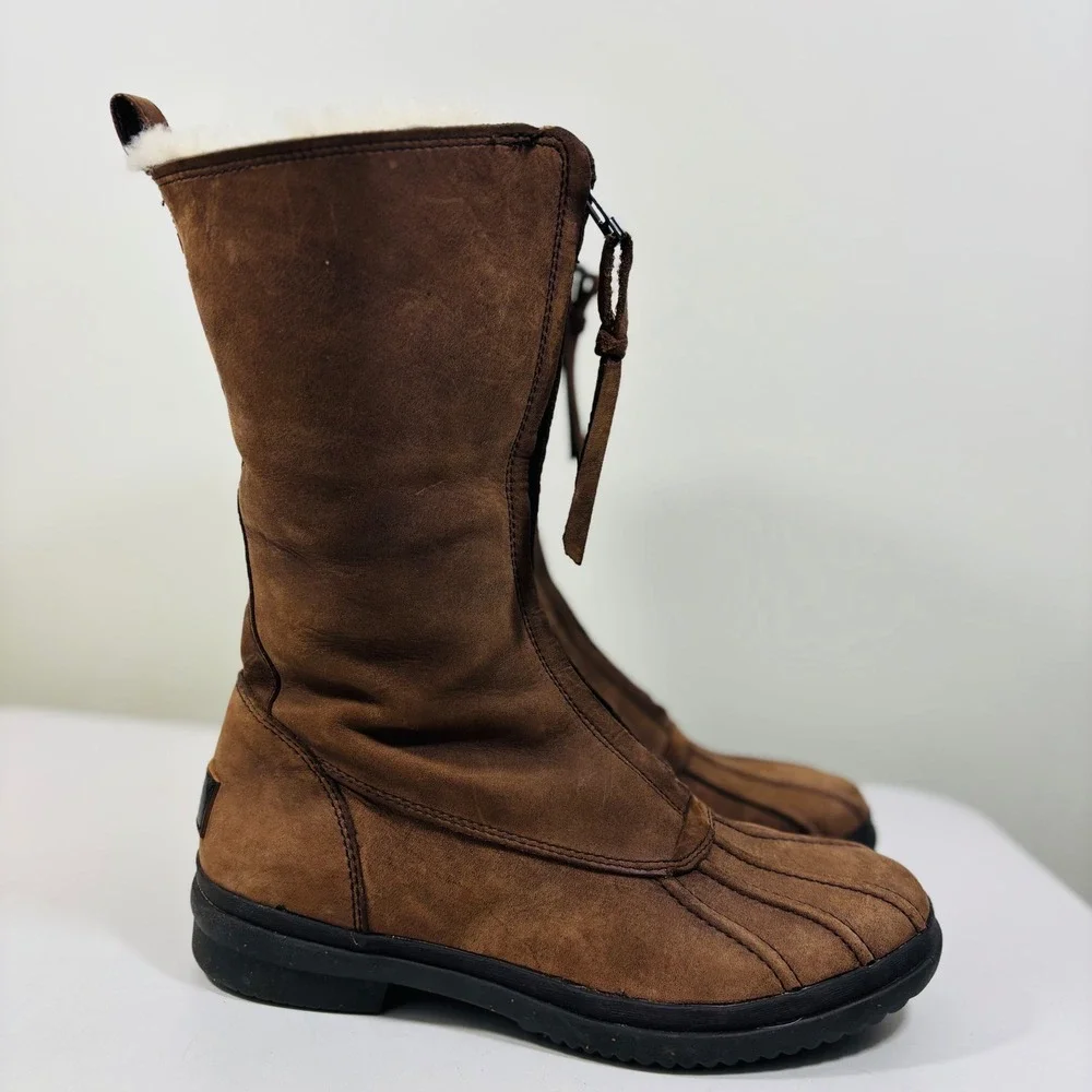UGG Arquette Women's Boots Sheepskin Nubuck Brown 1012514 Front Zip Size 8